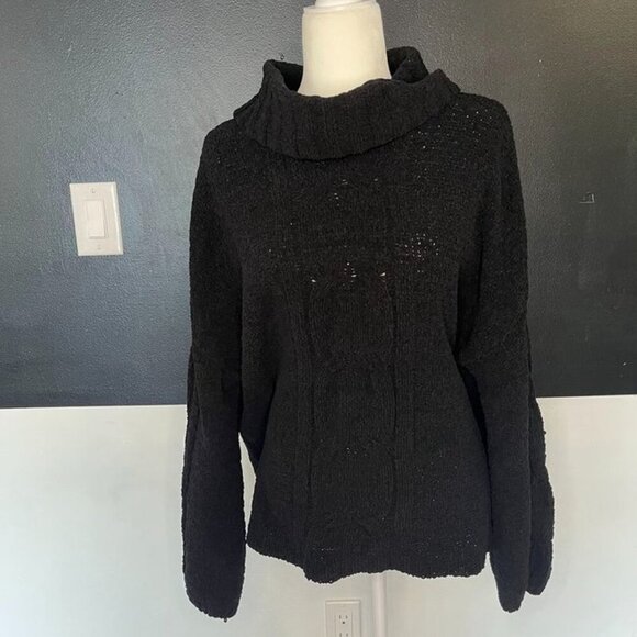 Seven7 Black Chunky Knit Cowl Neck Sweater XL - Picture 4 of 15